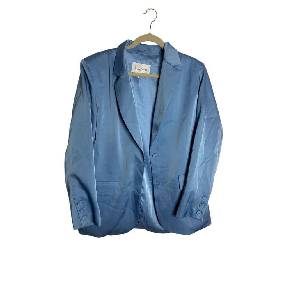Lucy Paris Blue Satin Two-Button Blazer Jacket Women’s Size Large